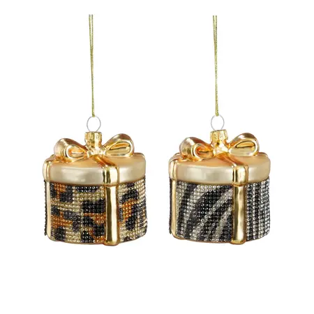 Ornament cadeau goud (1 stuk, div. soorten) - h7xd7cm