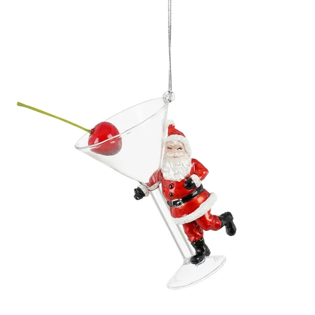Ornament cocktail kerstman rood - h10,5xd6cm