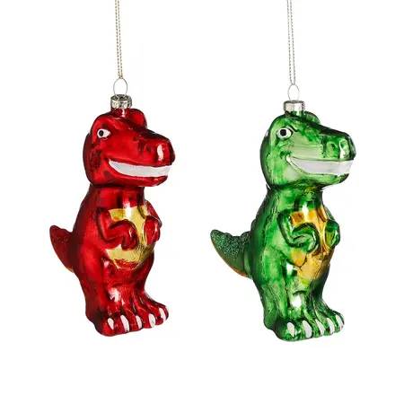 Ornament dinosaurus groen rood (1 stuk, div. soorten) - l10xb4,5xh12cm