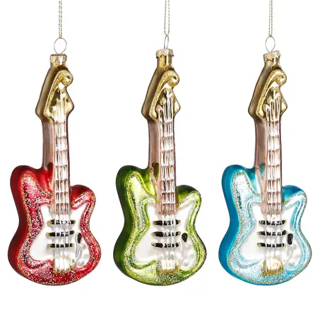 Ornament guitar rood blauw groen (1 stuk, div. soorten) - l6xb2,5xh15cm