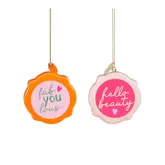 Ornament tekst roze oranje (1 stuk, div. soorten) - l6,5xb1,5xh7cm