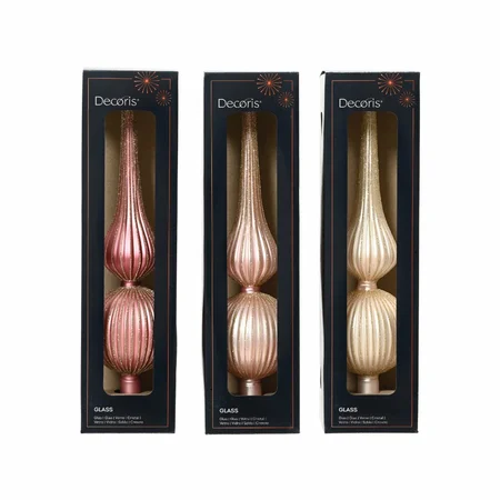 Piek glas matt rib mould- champagne glitter 3kl.ass L8-W8-H31cm assortie