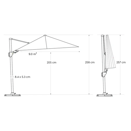 Platinum zweefparasol Nexus T² Premium Mocha 300x300 Havana - afbeelding 10