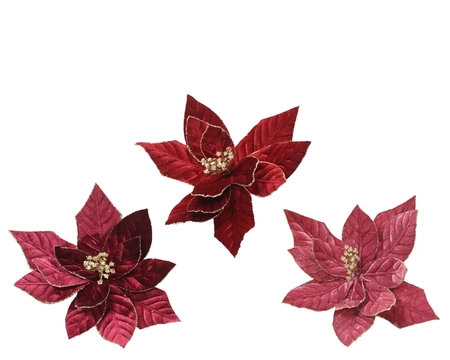 Poinsettia polyester fluweel d30h15cm a3