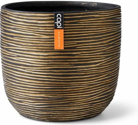 Capi Pot bol Rib 24x21 zwart goud