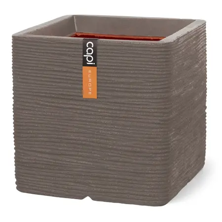Pot vierkant Rib NL 40 x 40 x 40 warm taupe