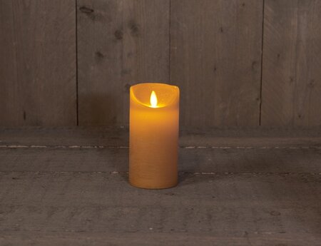 Rustieke LED-kaars met bewegende vlam 7,5 x 15 cm Okergeel met timer