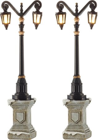 Classic lantern on foot 2 pieces battery operated - h14,5cm