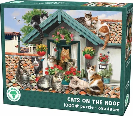 Mr. Broccoli Puzzel 1000 Stukjes - Cats on the Roof - Legpuzzel Katten en Poezen op het Dak