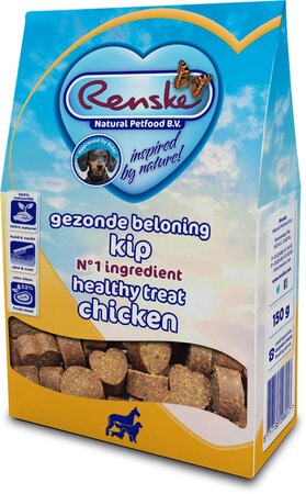 Renske gezonde beloning hartjes hond kip 150gr