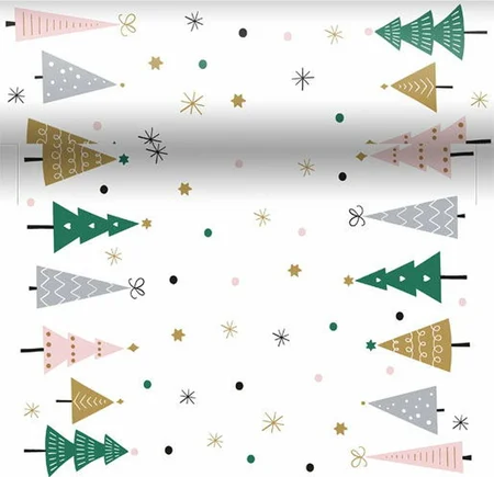 Duni 3-in-1 tafelaankleding Noel Trees wit 40 x 480 cm