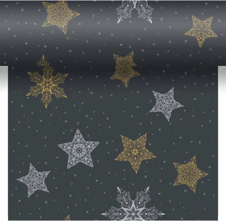 Duni 3-in-1 tafelaankleding Snowstars Black zwart 40 x 480 cm
