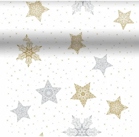 Duni 3-in-1 tafelaankleding Snowstars White wit 40 x 480 cm