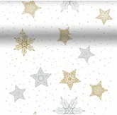 Duni 3-in-1 tafelaankleding Snowstars White wit 40 x 480 cm