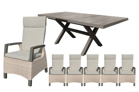 Royal seasons® Costa uitschuifbare dining set voor 6 personen - afbeelding 1