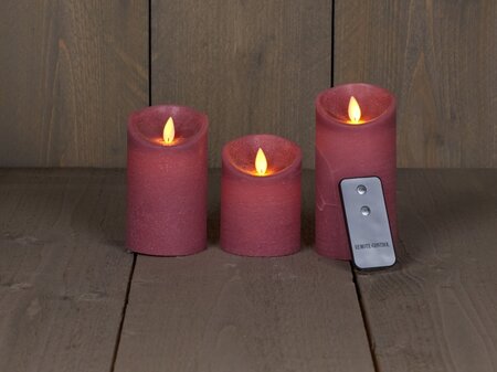 Anna’s Collection 3st. LED Rustiek wax stompkaars Antiek roze - Ø 7,5 x H 10/12,5/15 cm