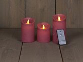 Anna’s Collection 3st. LED Rustiek wax stompkaars Antiek roze - Ø 7,5 x H 10/12,5/15 cm