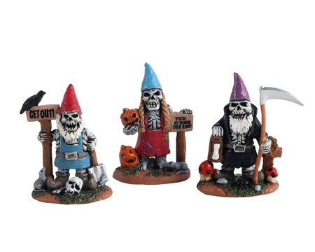 Skeleton Garden Gnomes, Set Of 3 Spooky Town