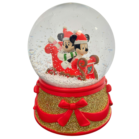 Sneeuwbol Mickey & Minnie slee glas/polyresin 15.5 cm
