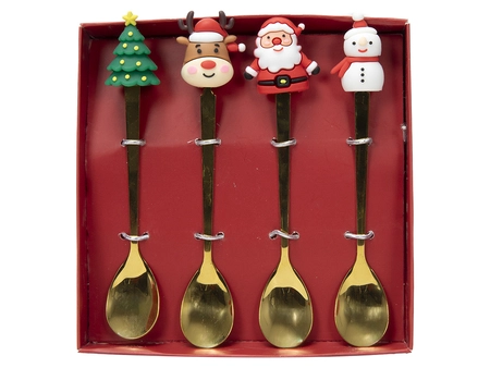 Theelepels Kerst goud 13cm 4-dlg