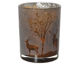 Theelichthouder glas d10h12.5cm brn