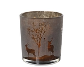 Theelichthouder glas d7.3h8cm bruin