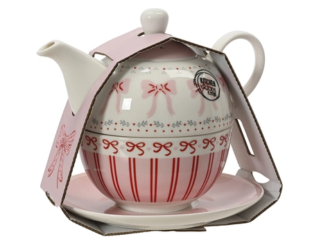 Theeset porselein L16.5b15h12cm roze 3st - afbeelding 2