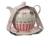 Theeset porselein L16.5b15h12cm roze 3st - afbeelding 2