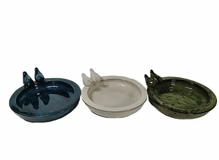 Vogelbadje keramiek rond 29 x 27 x H 10,5 cm 3 assorti