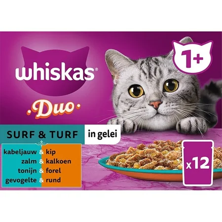 Whiskas Kattenvoer 1+ Duo surf en turf in gelei - 85 gram 12 stuks - afbeelding 2