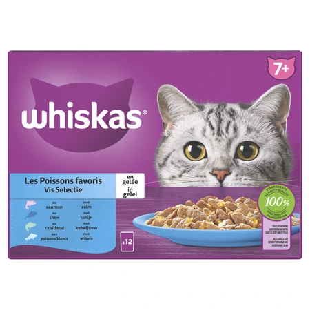 Whiskas Kattenvoer 7+ vis selectie in gelei - 85 gram 12 stuks - afbeelding 1